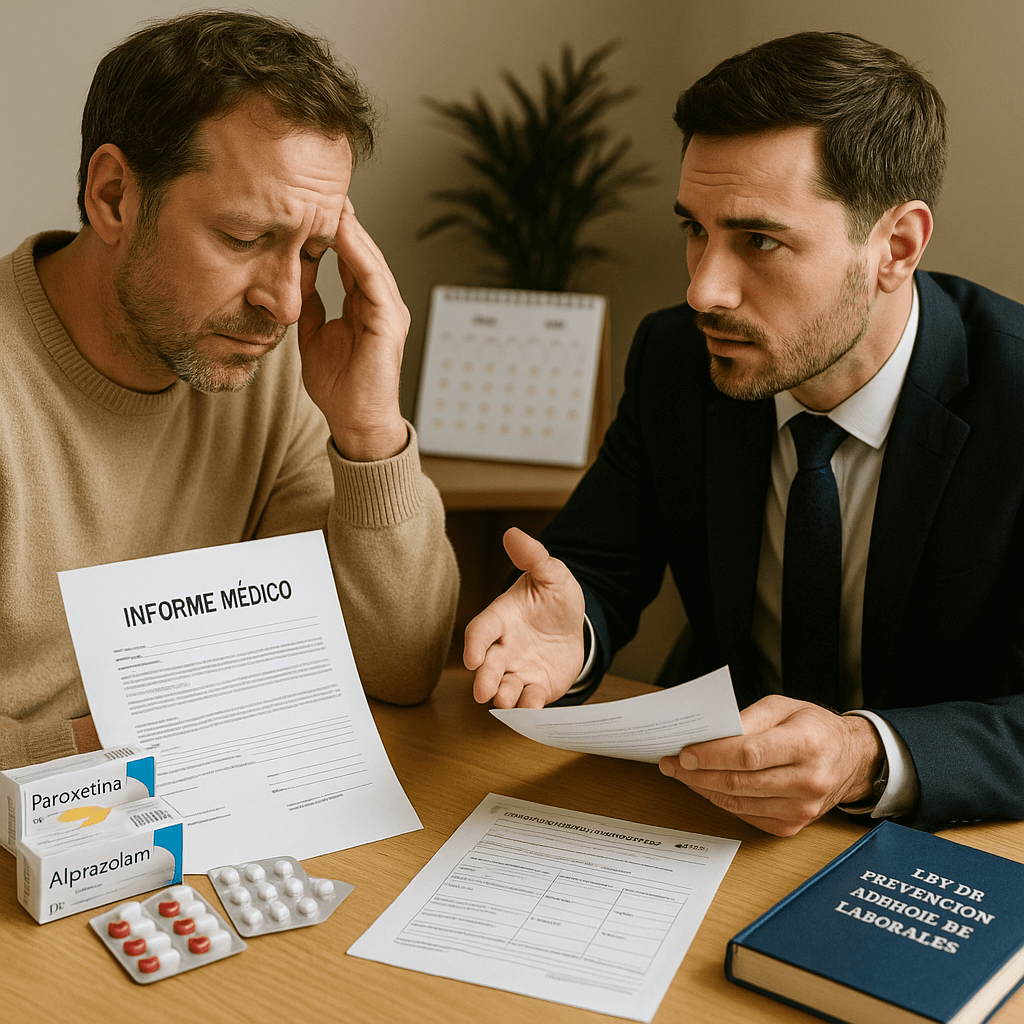 Asesoramiento legal sobre baja médica por ansiedad, depresión o trastorno adaptativo causado por acoso laboral, abogado especialista en cambio de contingencia de común a profesional o accidente de trabajo, protección legal contra despido durante IT, gestión de parte de baja psiquiátrica y tratamiento en España